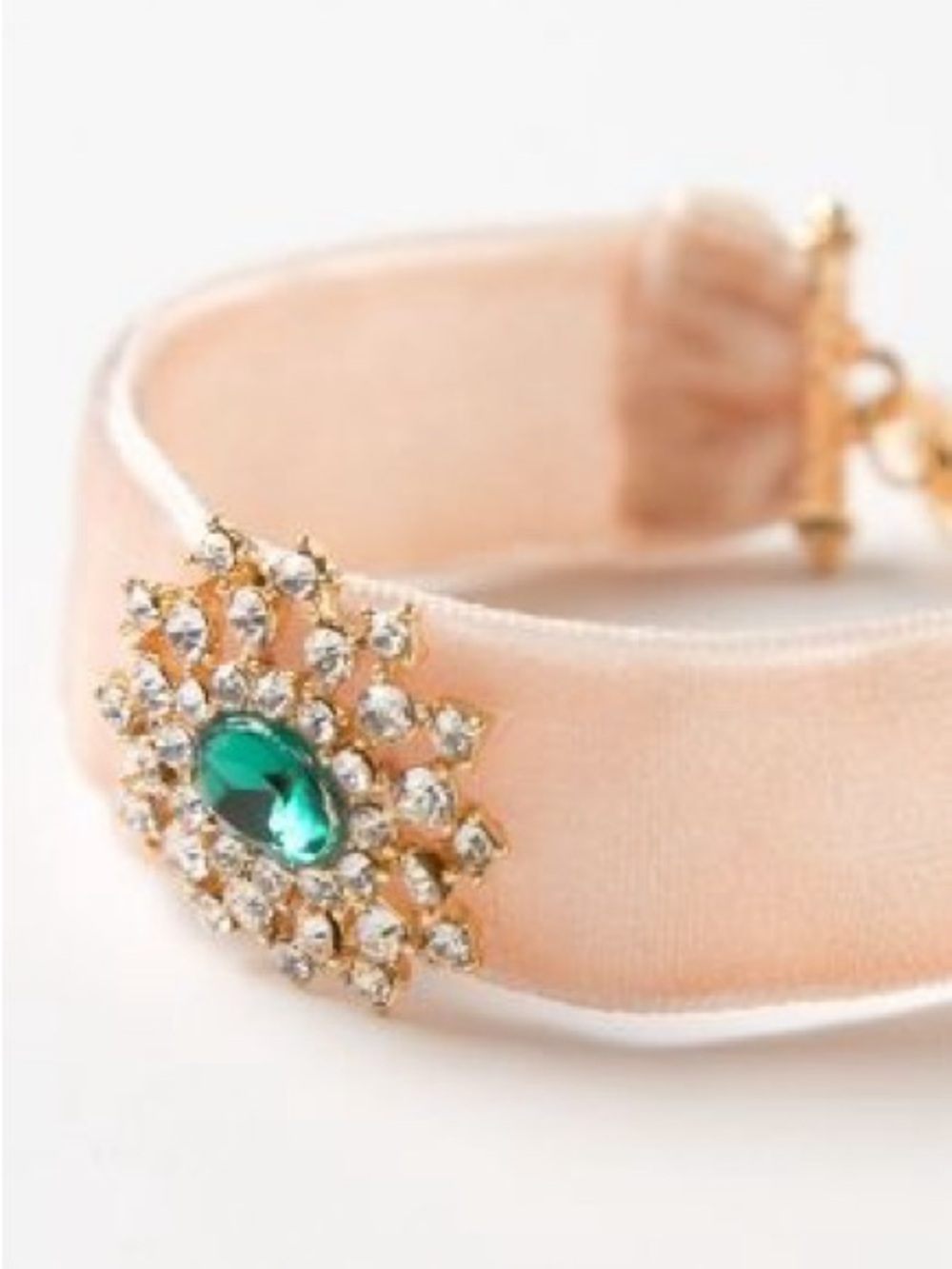 Peach Satin Bracelet with Emerald Crystal Brooch
